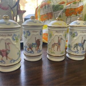 Vintage Carousel / Birds Spice Jar Set